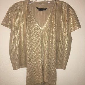 Gold BCBG top with matching cardigan